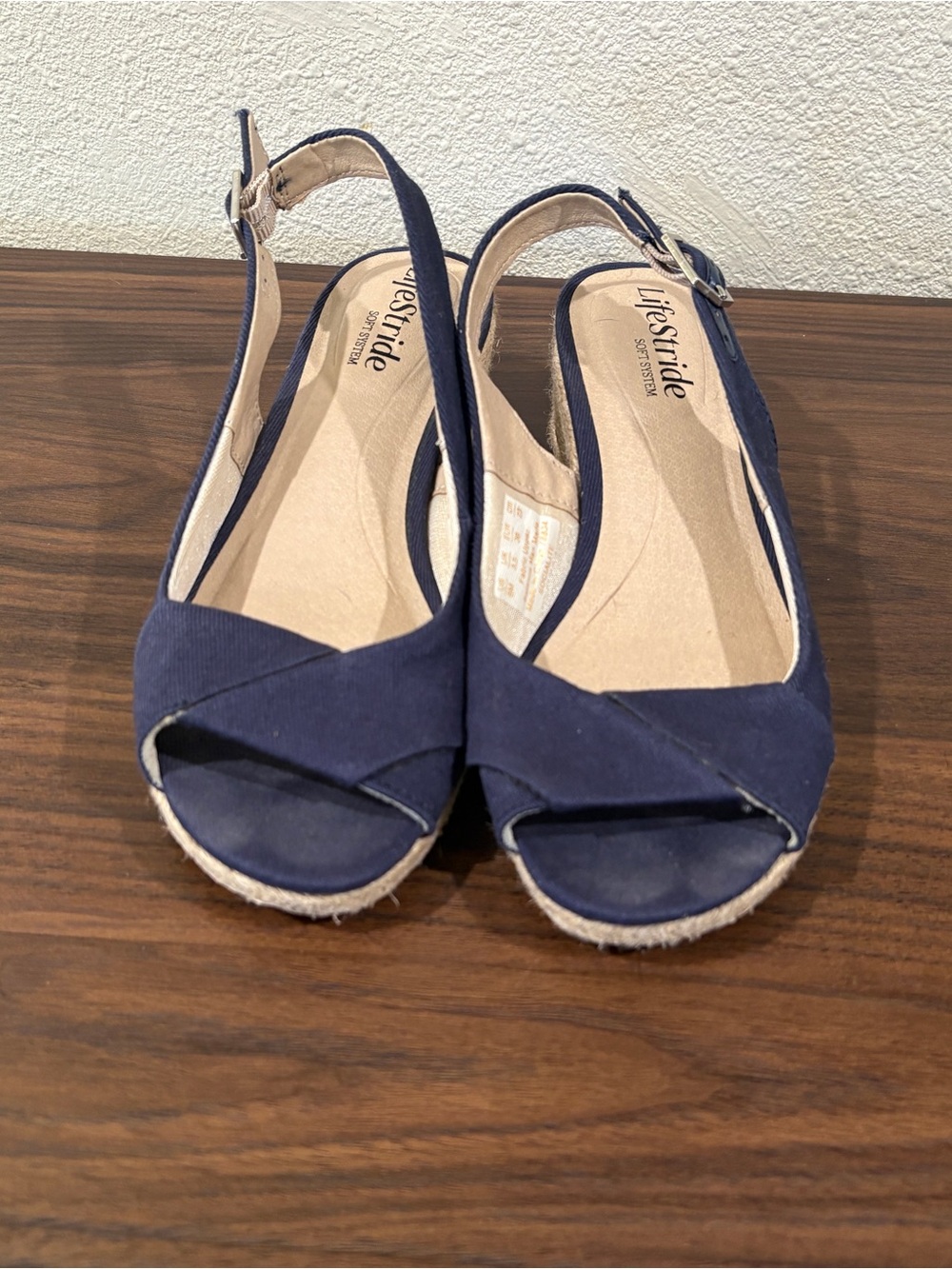 Life Stride Navy Open-Toe Slingback Wedge Sandals